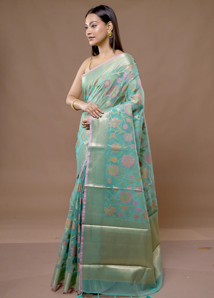 Green Organza Saree With Blouse Piece - Indian Silk House Agencies