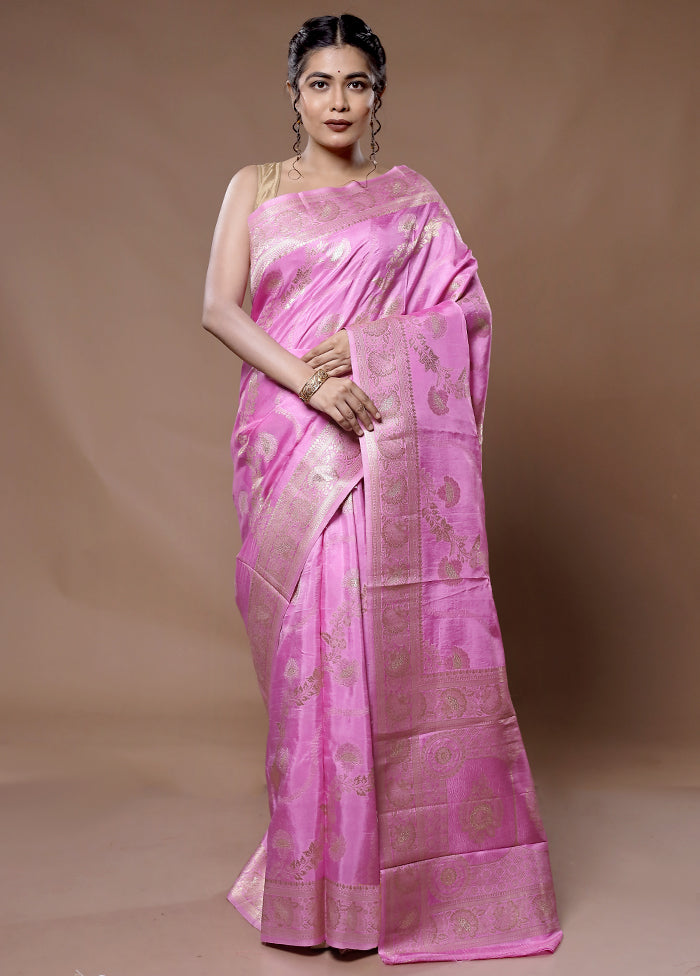 Pink Dupion Silk Saree With Blouse Piece