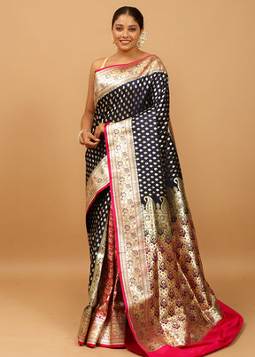 Blue Banarasi Silk Saree With Blouse Piece