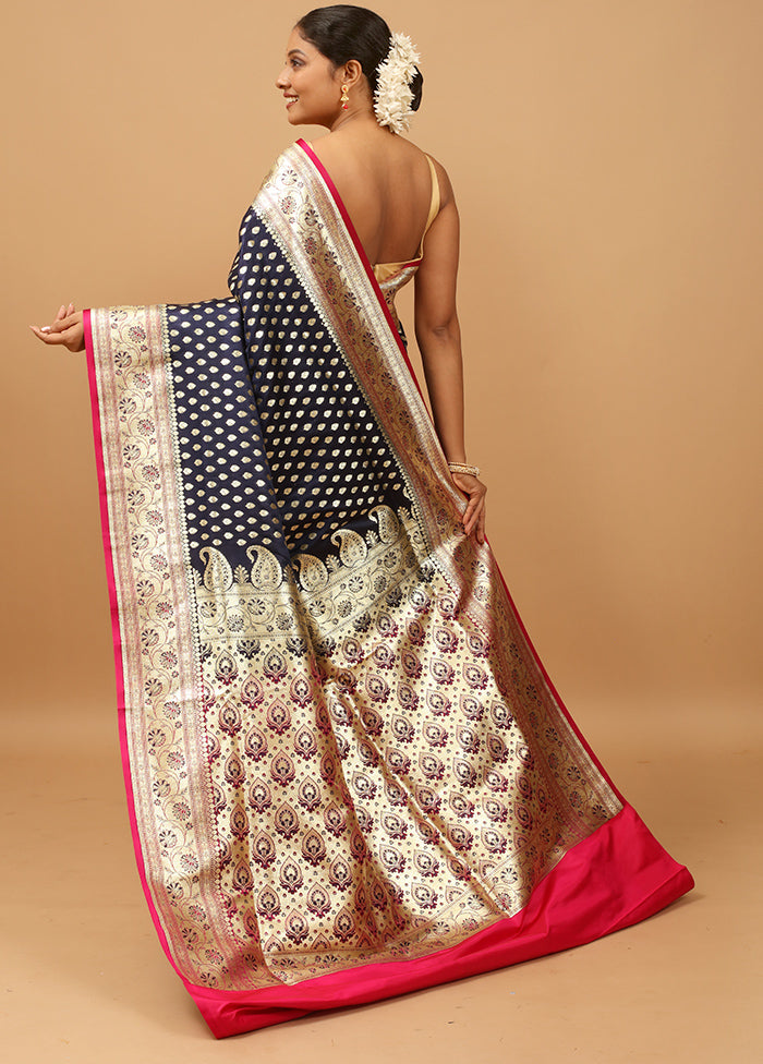 Blue Banarasi Silk Saree With Blouse Piece