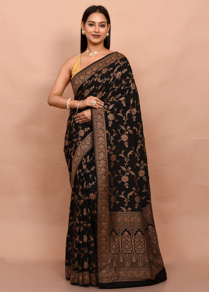 Black Pure Georgette Saree With Blouse Piece - Indian Silk House Agencies