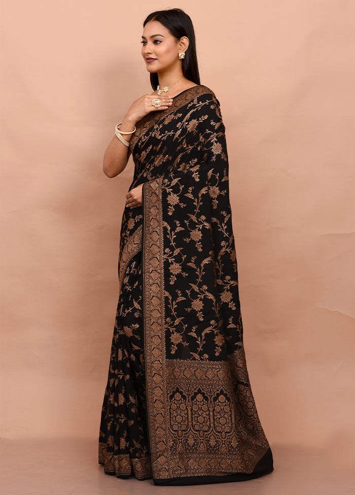 Black Pure Georgette Saree With Blouse Piece - Indian Silk House Agencies