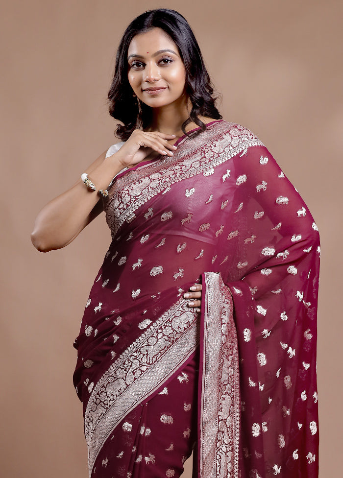 Maroon Pure Georgette Saree With Blouse Piece
