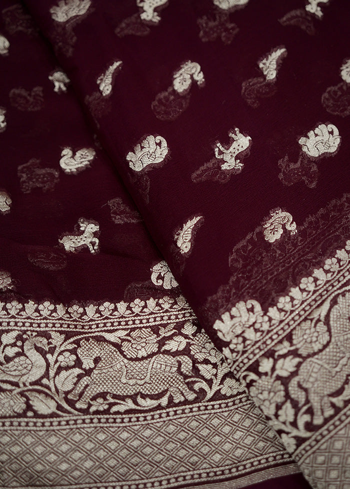Maroon Pure Georgette Saree With Blouse Piece - Indian Silk House Agencies