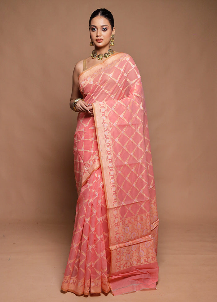 Pink Kora Silk Saree With Blouse Piece