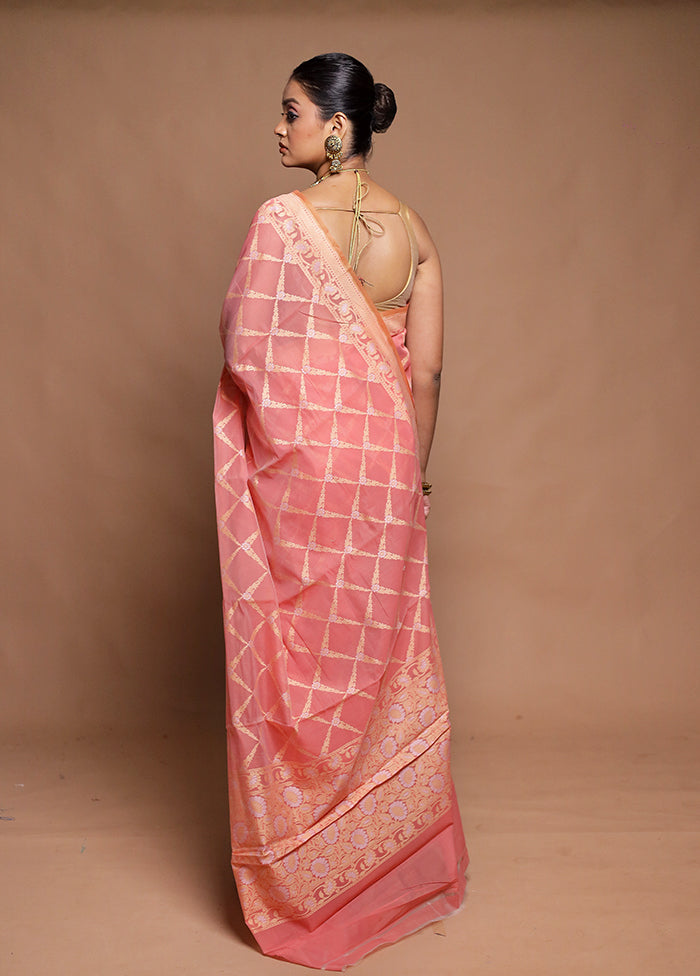 Pink Kora Silk Saree With Blouse Piece