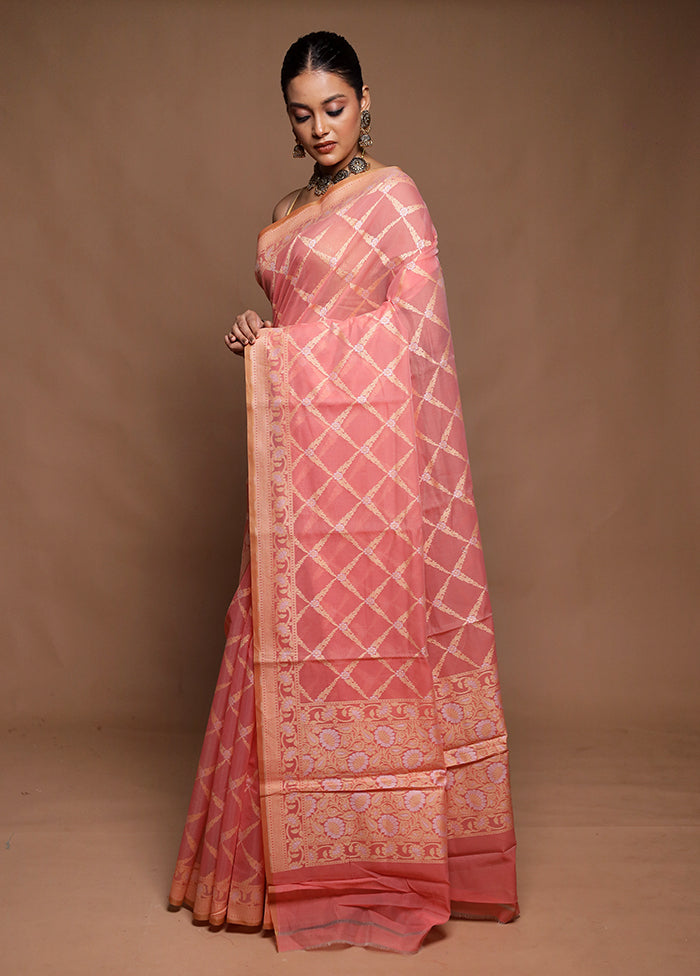 Pink Kora Silk Saree With Blouse Piece