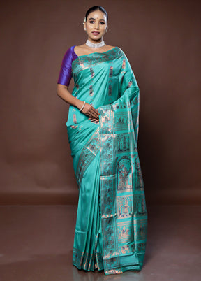 Green Handloom Baluchari Pure Silk Saree With Blouse Piece