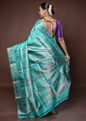 Green Handloom Baluchari Pure Silk Saree With Blouse Piece