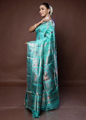 Green Handloom Baluchari Pure Silk Saree With Blouse Piece