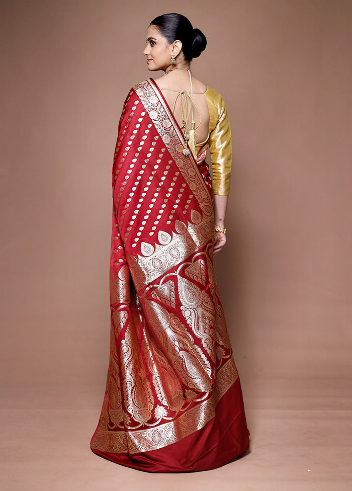 Red Banarasi Silk Saree With Blouse Piece