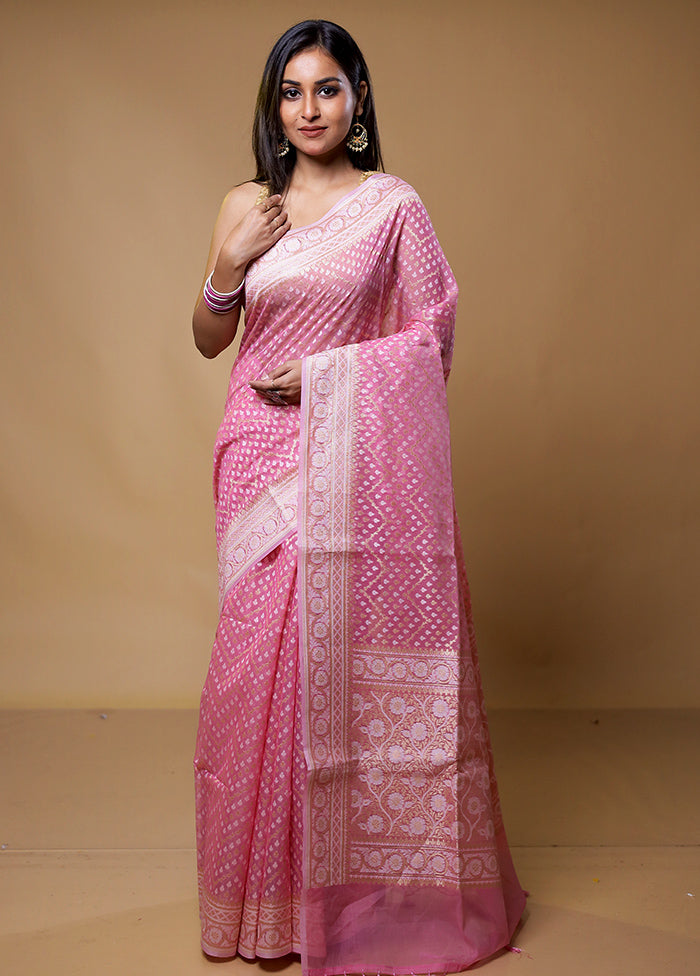 Pink Kora Silk Saree With Blouse Piece