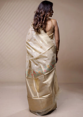 Cream Dupion Silk Saree Without Blouse Piece - Indian Silk House Agencies