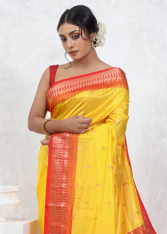 Yellow Kanjivaram Pure Silk Saree With Blouse Piece - Indian Silk House Agencies