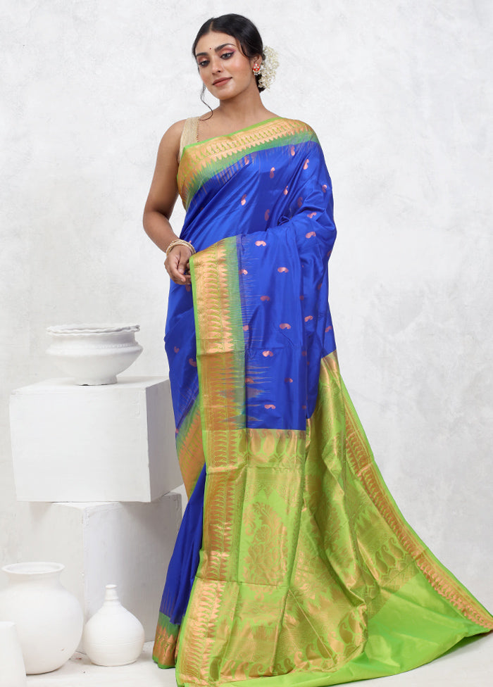 Blue Kanjivaram Pure Silk Saree With Blouse Piece - Indian Silk House Agencies