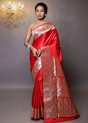 Red Banarasi Silk Saree With Blouse Piece