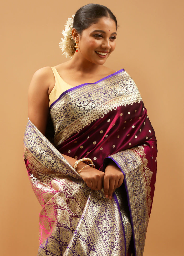 Purple Banarasi Silk Saree With Blouse Piece