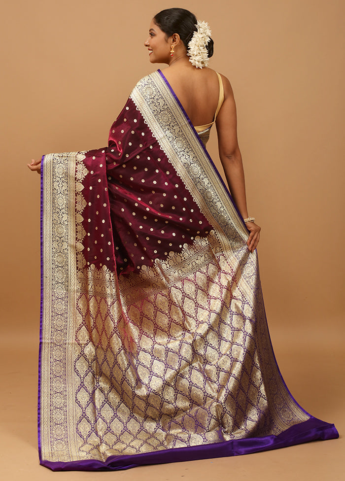 Purple Banarasi Silk Saree With Blouse Piece