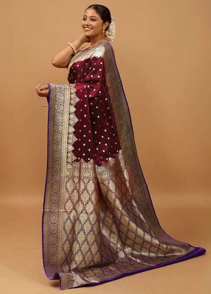 Purple Banarasi Silk Saree With Blouse Piece