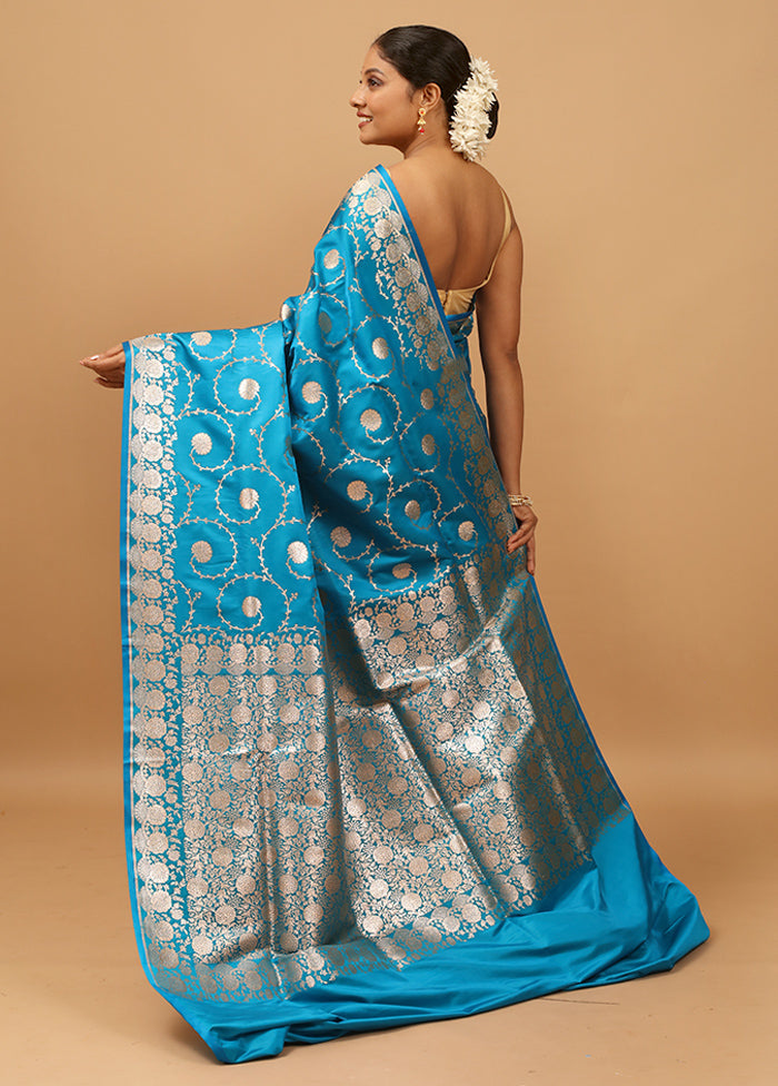 Blue Banarasi Silk Saree With Blouse Piece