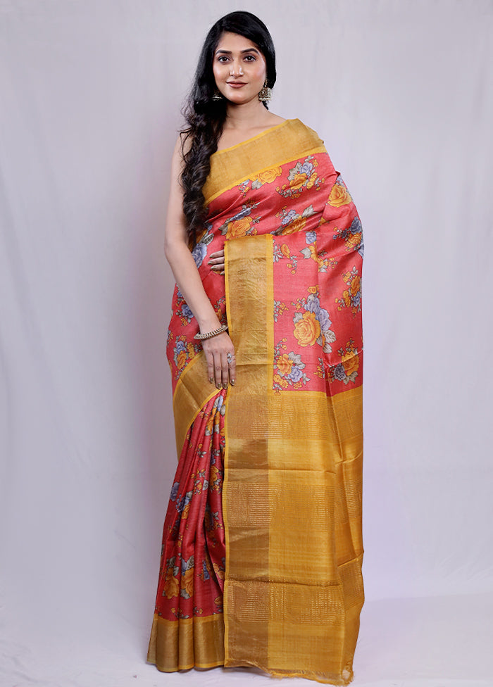 Yellow Printed Pure Silk Saree With Blouse Piece - Indian Silk House Agencies