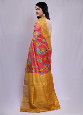 Yellow Printed Pure Silk Saree With Blouse Piece - Indian Silk House Agencies