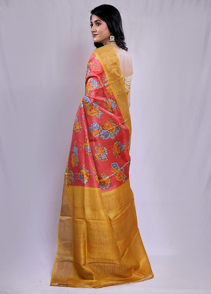 Yellow Printed Pure Silk Saree With Blouse Piece - Indian Silk House Agencies