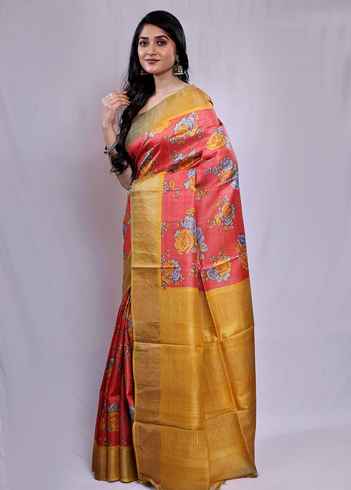 Yellow Printed Pure Silk Saree With Blouse Piece - Indian Silk House Agencies