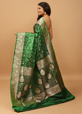 Green Banarasi Silk Saree With Blouse Piece