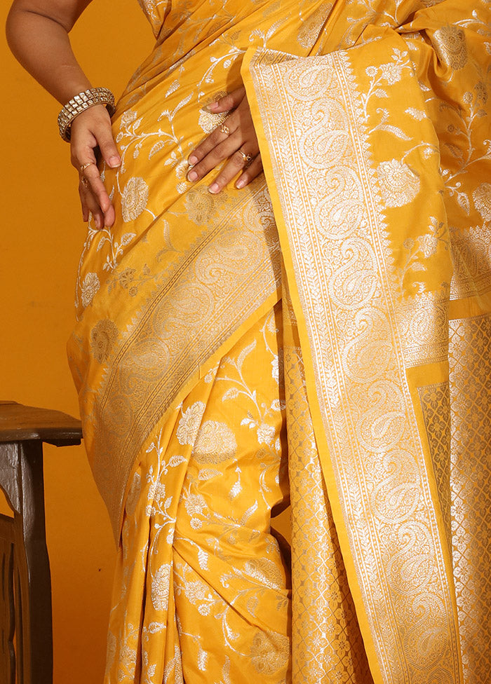 Yellow Uppada Silk Saree With Blouse Piece - Indian Silk House Agencies
