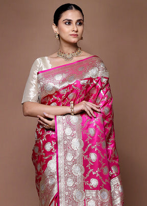 Pink Banarasi Silk Saree With Blouse Piece