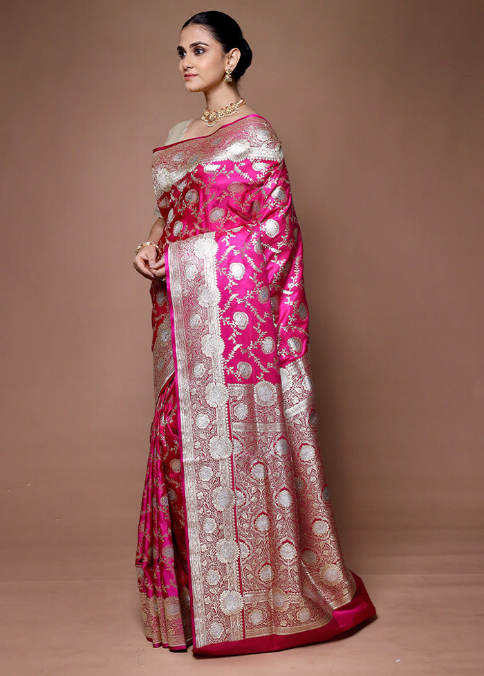 Pink Banarasi Silk Saree With Blouse Piece