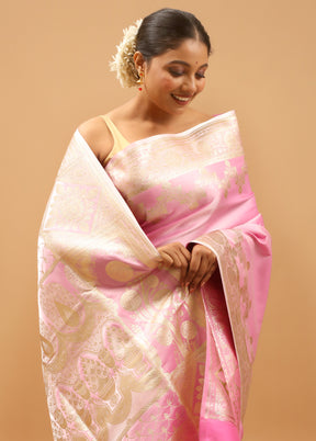 Pink Banarasi Silk Saree With Blouse Piece