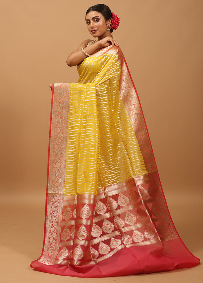 Yellow Organza Saree With Blouse Piece