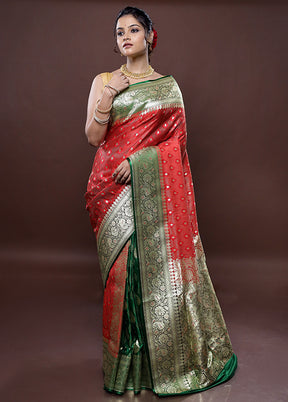 Red Tanchoi Banarasi Silk Saree Without Blouse Piece - Indian Silk House Agencies