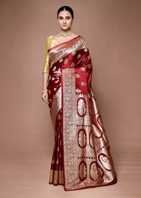 Maroon Banarasi Silk Saree With Blouse Piece