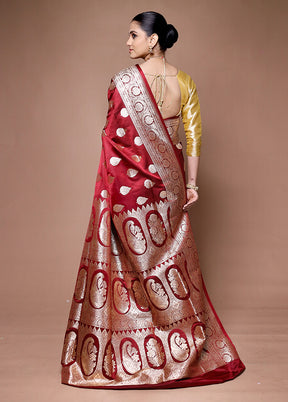 Maroon Banarasi Silk Saree With Blouse Piece