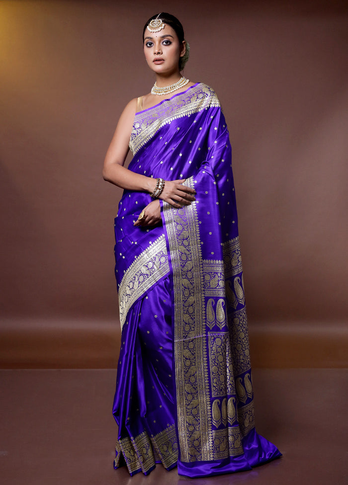 Blue Handloom Banarasi Pure Silk Saree With Blouse Piece