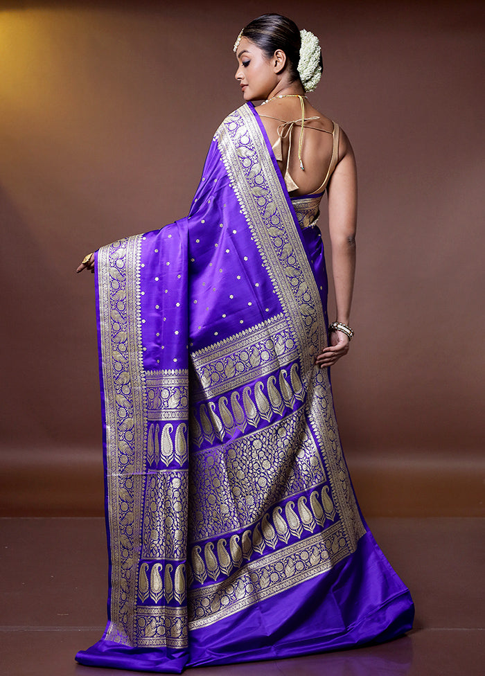 Blue Handloom Banarasi Pure Silk Saree With Blouse Piece