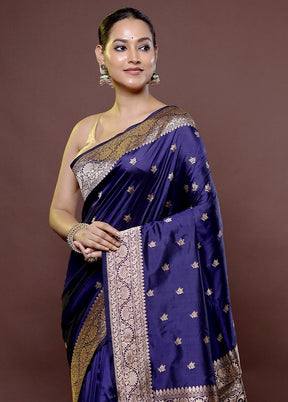 Blue Handloom Katan Pure Silk Saree With Blouse Piece