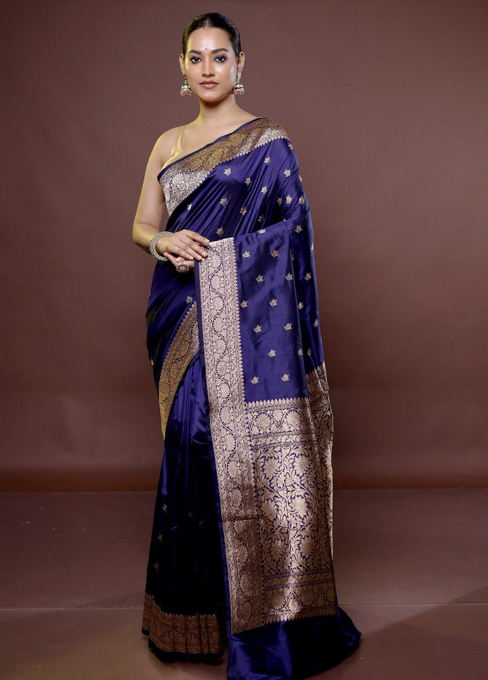 Blue Handloom Katan Pure Silk Saree With Blouse Piece