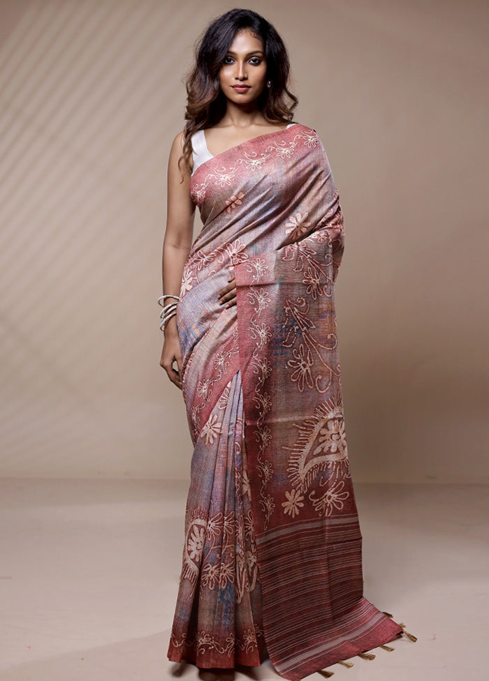 Purple Tussar Silk Saree Without Blouse Piece - Indian Silk House Agencies