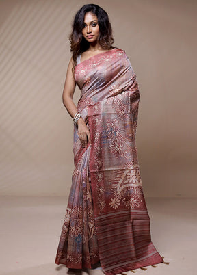 Purple Tussar Silk Saree Without Blouse Piece - Indian Silk House Agencies