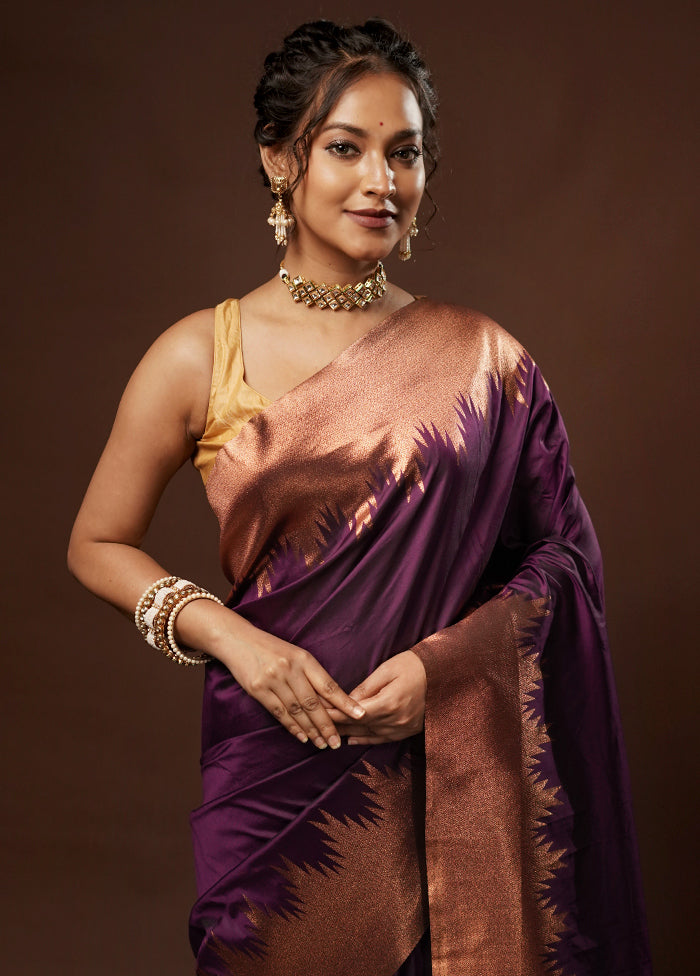 Purple Kanjivaram Silk Saree With Blouse Piece - Indian Silk House Agencies