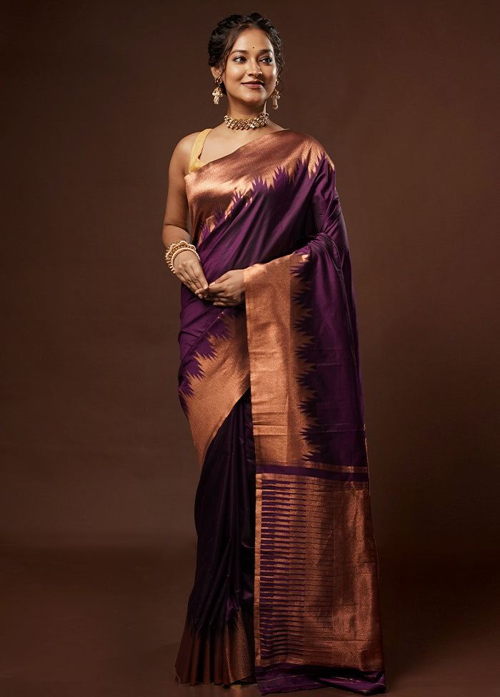 Purple Kanjivaram Silk Saree With Blouse Piece - Indian Silk House Agencies