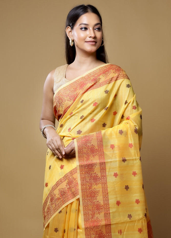 Yellow Kora Silk Saree With Blouse Piece