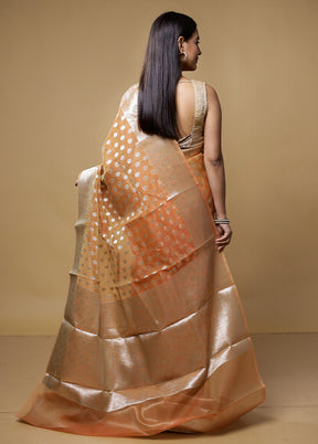 Rust Kora Silk Saree With Blouse Piece