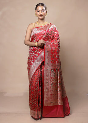 Red Handloom Banarasi Pure Silk Saree With Blouse Piece