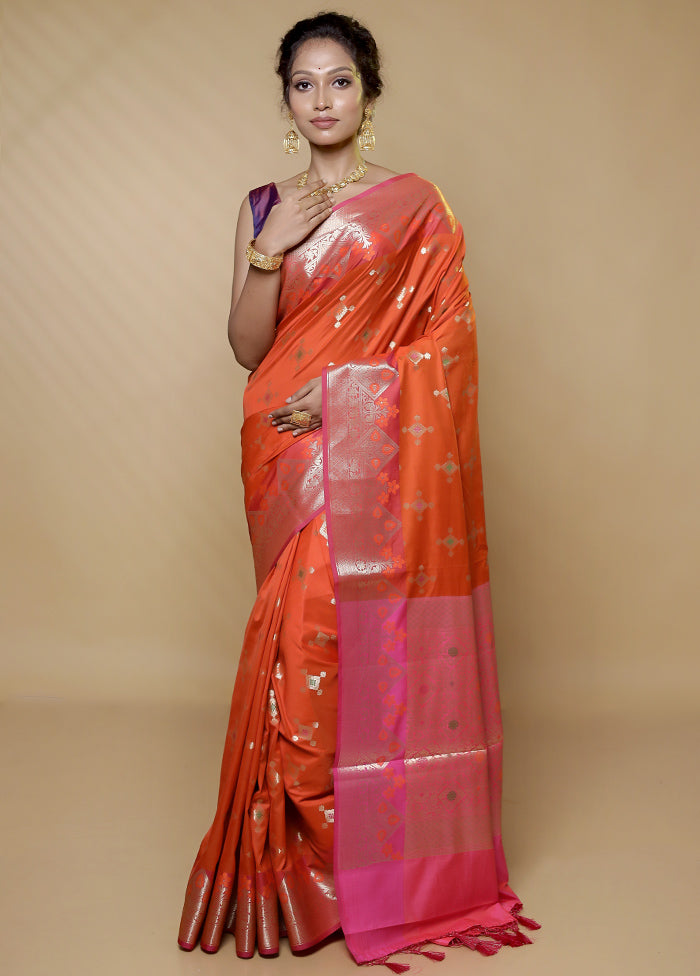 Orange Dupion Silk Saree With Blouse Piece - Indian Silk House Agencies