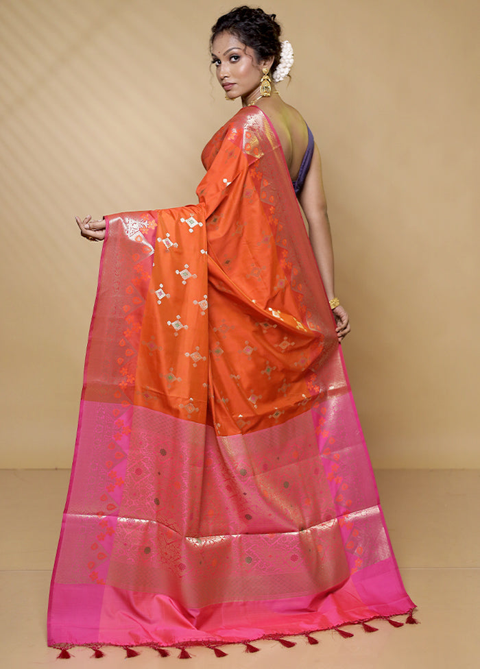 Orange Dupion Silk Saree With Blouse Piece